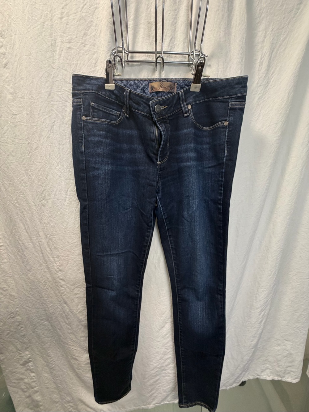PAIGE Dark Blue Denim Jeans with Floral Waistband